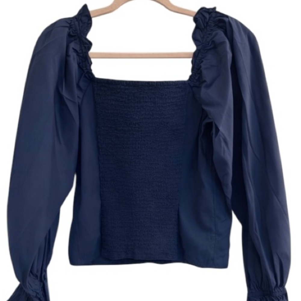 Anthropologie Navy Button-Front Peasant Top - Picture 2 of 5